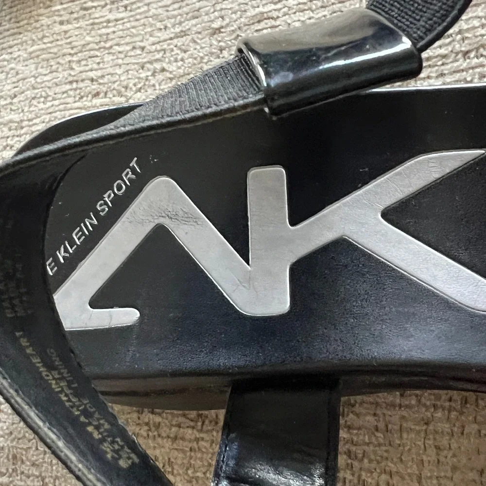 Anne Klein Sport‎ Kindheart Black Elastic Wedge Slingback Sandals Womens 8.5 M